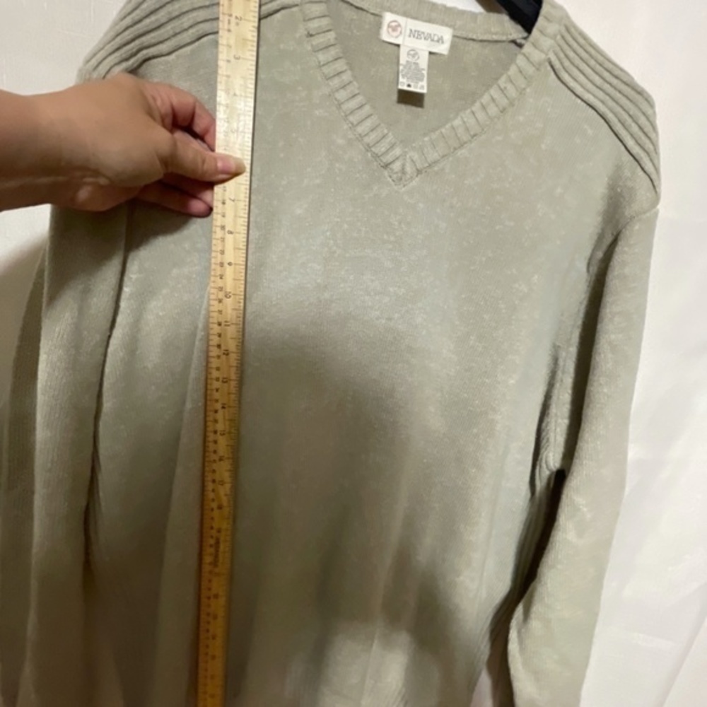 Nevada Vintage Mens V-Neck Long Sleeve Sweater Academia Beige 90s Size 2XL - Picture 6 of 9